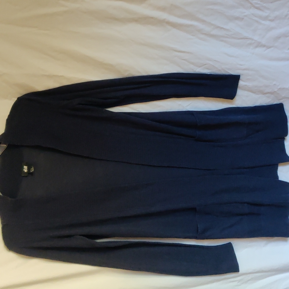 Long blue cardigan
